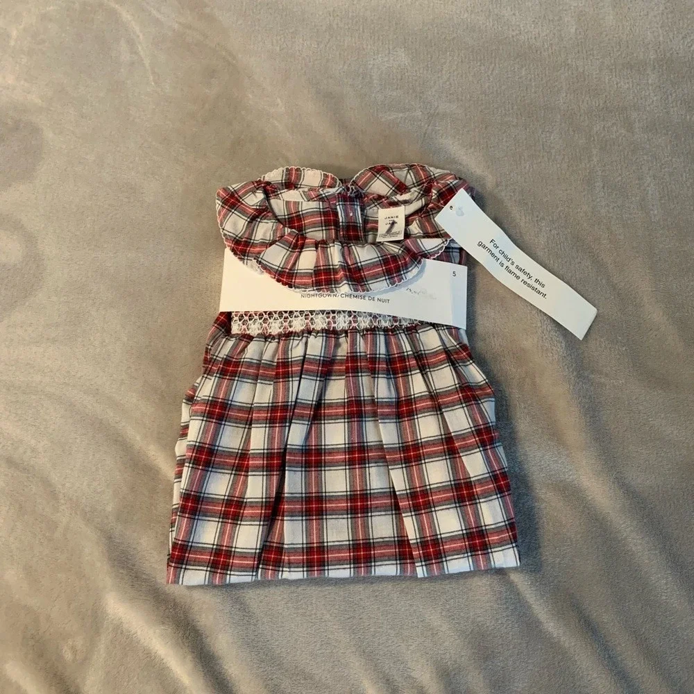 Janie and Jack Nightgown Kids 5 Red New‎ Plaid Smocked Ruffle Holiday Sleepwear
